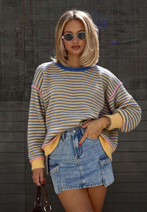 Striped Contrast Trim Sweater