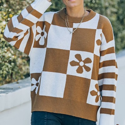 Floral Print Round Neck Sweater