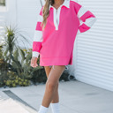 Medium Fuchsia Color Block Pattern Oversized Sweatshirt