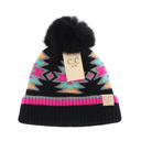 Black Multi KIDS Southwestern Faux Fur Pom C.C Beanie