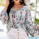 Brown/Bl/Pink Small Botanical Print Blouse| S-XL