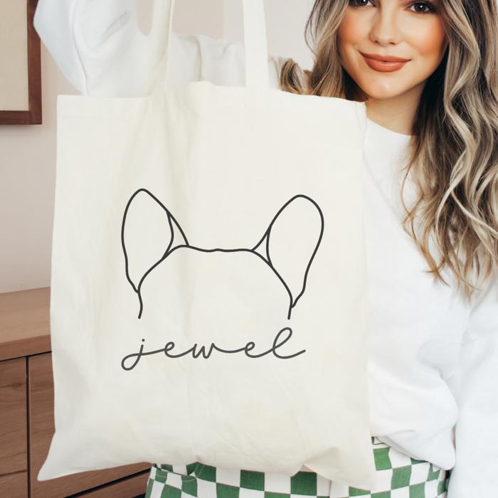 Personalized Canvas Tote Bag | Custom Dog Breed Ear Outline and Name Tote