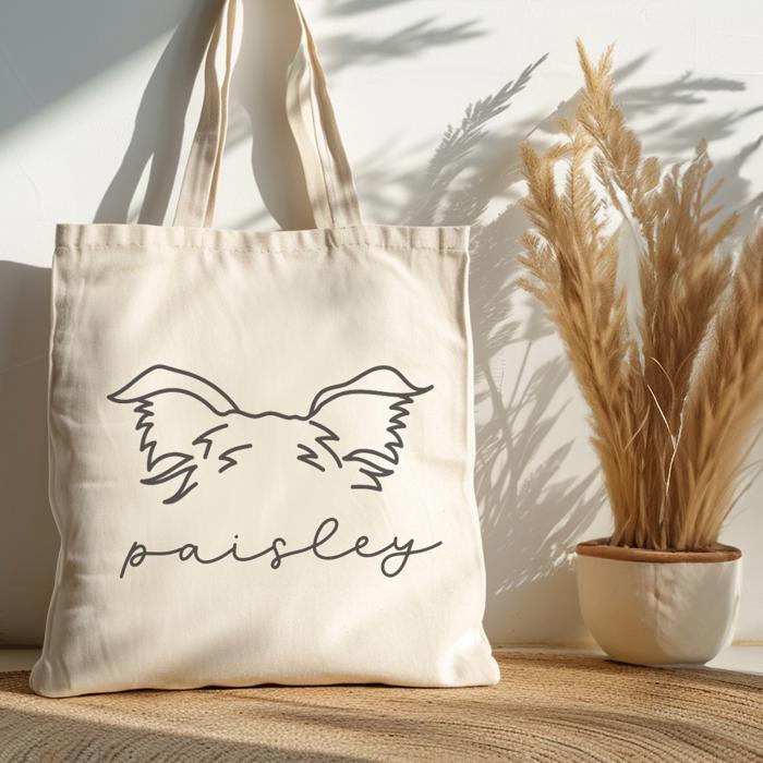 Personalized Canvas Tote Bag | Custom Dog Breed Ear Outline and Name Tote