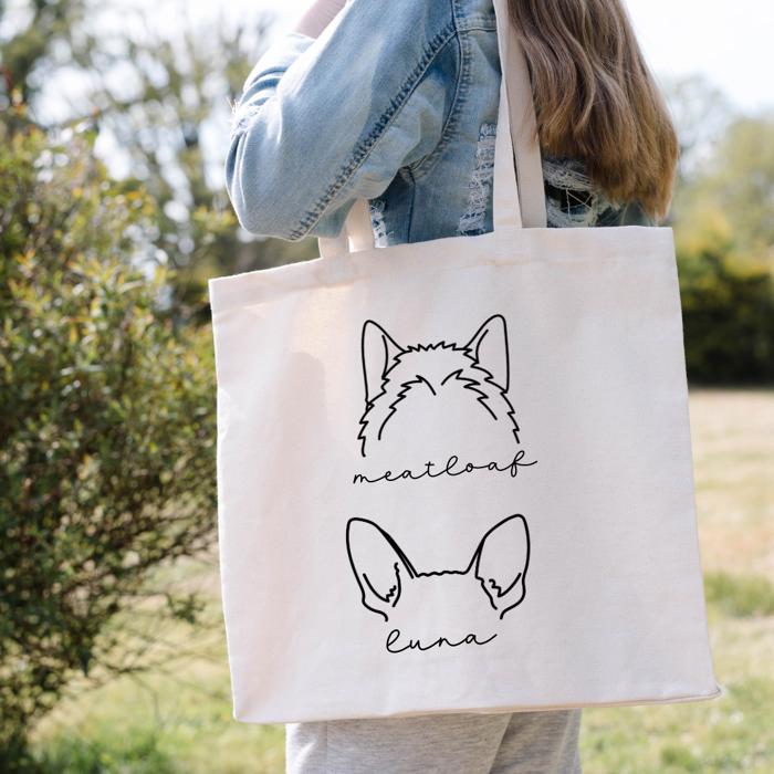 Personalized Canvas Tote Bag | Custom Dog Breed Ear Outline and Name Tote
