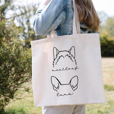 Personalized Canvas Tote Bag | Custom Dog Breed Ear Outline and Name Tote