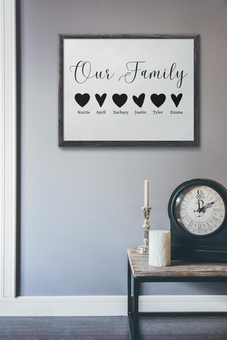 Personalized Family Hearts Print | Custom Family Name Wall Art 8x10 Unframed