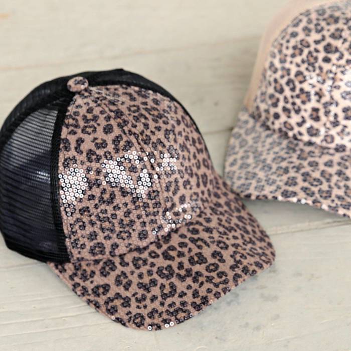 C.C� Sequin Leopard Baseball Cap