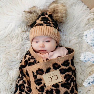 C.C® Beanie Double Pom Baby Leopard Winter Hats,