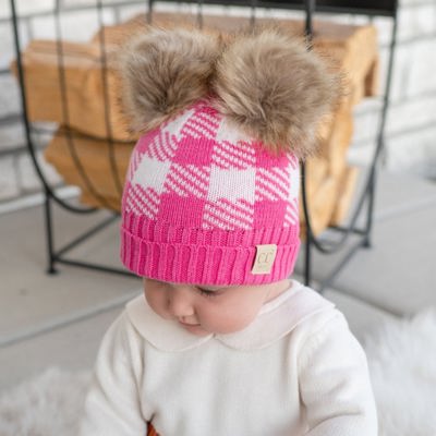 C.C® Beanie Baby & Kids Buffalo Plaid Double Pom Hats
