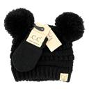 Black - Newborn - 12 Month C.C® Baby Pom Pom Beanie and Mittens Set