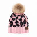 Baby Pink Leopard C.C® Beanie Soft Leopard Pom Hats, Women Teen Girls