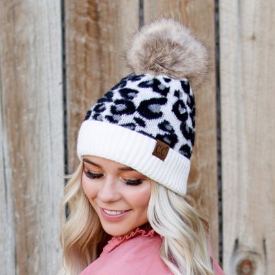 C.C® Beanie Soft Leopard Pom Hats, Women Teen Girls