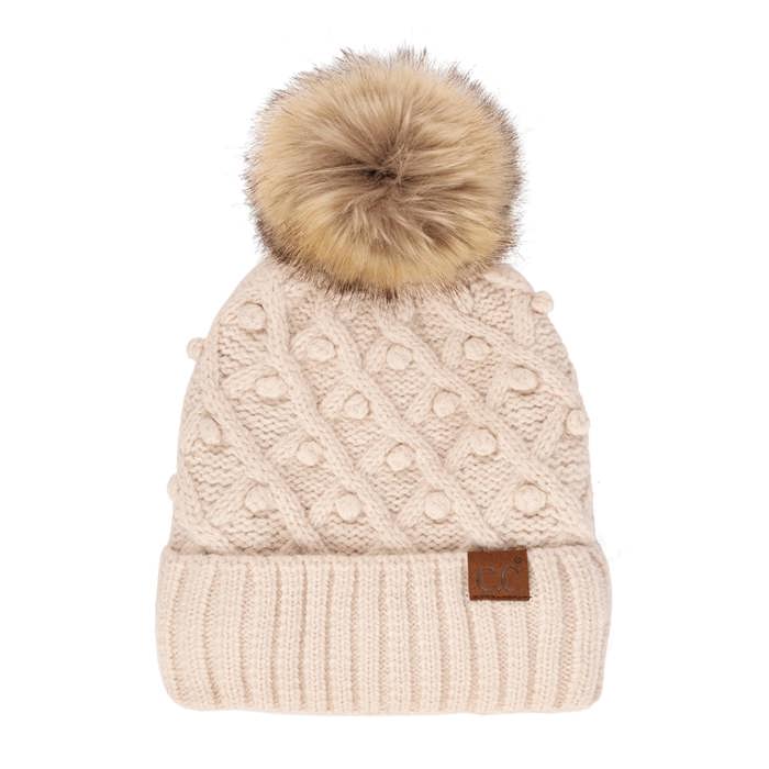 C.C® Fleece Lined Pom Beanie | Hand Crocheted Bobbles