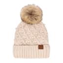 Beige | Youth - Adult C.C® Fleece Lined Pom Beanie | Hand Crocheted Bobbles