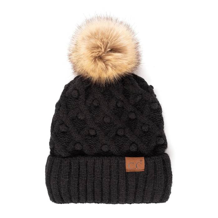 C.C® Fleece Lined Pom Beanie | Hand Crocheted Bobbles