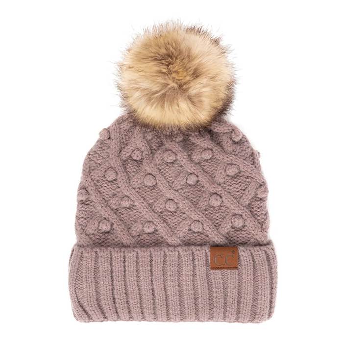 C.C® Fleece Lined Pom Beanie | Hand Crocheted Bobbles