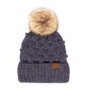 Dark Denim | Youth - Adult C.C® Fleece Lined Pom Beanie | Hand Crocheted Bobbles