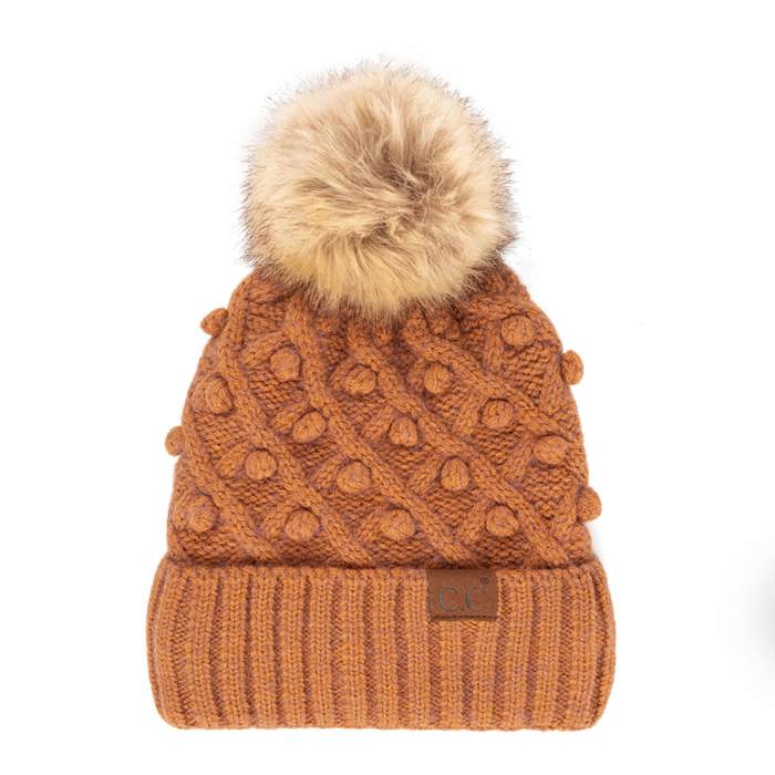 C.C® Fleece Lined Pom Beanie | Hand Crocheted Bobbles
