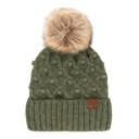 Moss | Youth - Adult C.C® Fleece Lined Pom Beanie | Hand Crocheted Bobbles