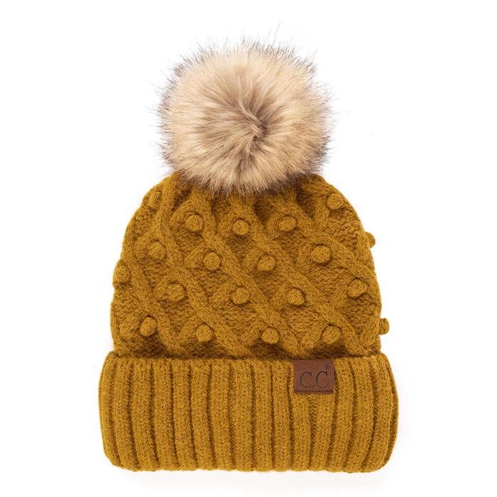C.C® Fleece Lined Pom Beanie | Hand Crocheted Bobbles