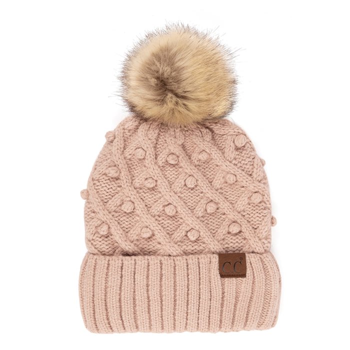 C.C® Fleece Lined Pom Beanie | Hand Crocheted Bobbles