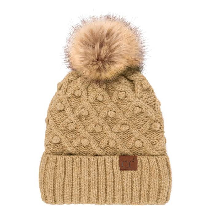 C.C® Fleece Lined Pom Beanie | Hand Crocheted Bobbles