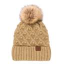Taupe | Youth - Adult C.C® Fleece Lined Pom Beanie | Hand Crocheted Bobbles