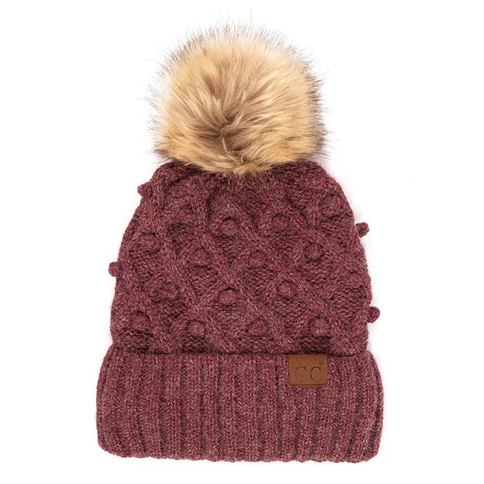 C.C® Fleece Lined Pom Beanie | Hand Crocheted Bobbles