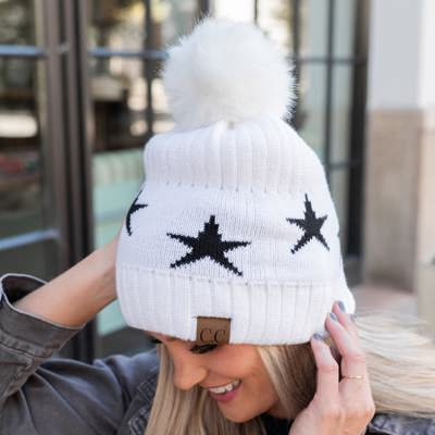 C.C® Beanie Patriotic Plush Pom & Star Hats