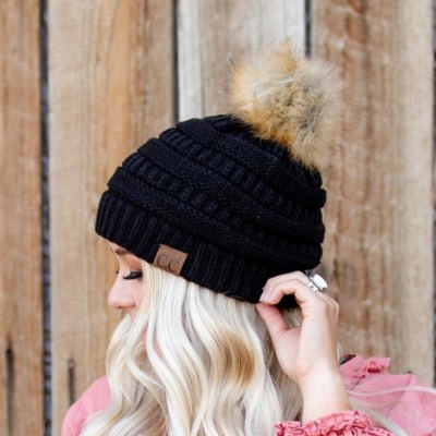 C.C® Beanie Cable-Knit Pom Accessories Hats for Gifts, Women, Teens Girls