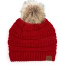 Red C.C® Beanie Cable-Knit Pom Accessories Hats for Gifts, Women, Teens Girls