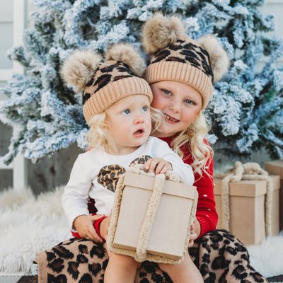 C.C® Beanie Double Pom Leopard Fashion Hats, Ages 1-5