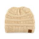 Beige C.C® Women Messy Bun Ponytail Beanie Hats