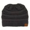 Dark Melange Grey C.C® Women Messy Bun Ponytail Beanie Hats