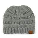 Light Melange Grey C.C® Women Messy Bun Ponytail Beanie Hats