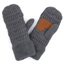 Dark Grey Junior - ADULT (10" TOTAL) C.C® Mittens Sherpa Lined Accessories, Adult and Junior