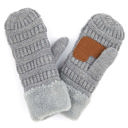 Light Grey - ADULT (10" TOTAL) C.C® Mittens Sherpa Lined Accessories, Adult and Junior