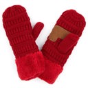 Red - ADULT (10" TOTAL) C.C® Mittens Sherpa Lined Accessories, Adult and Junior
