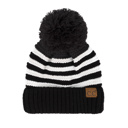 Black C.C® Chunky Knit Striped Pom Beanie