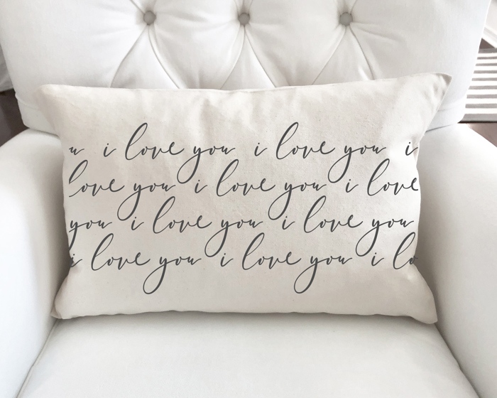 I Love You Pattern Charcoal Pillow Cover 12x20