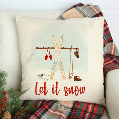 Let it snow- with skis- 18x18 inch pillow cover