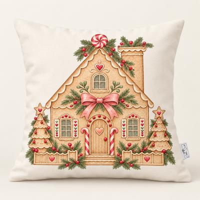 Gingerbread House Pillow Cover — Fits 18x18 Insert