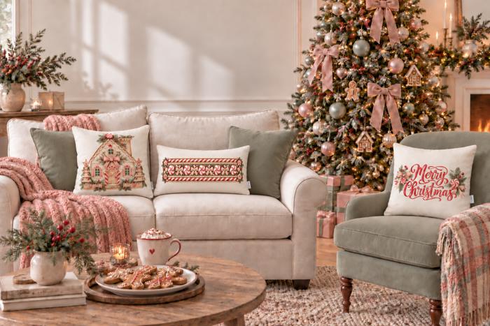 Gingerbread House Pillow Cover — Fits 18x18 Insert