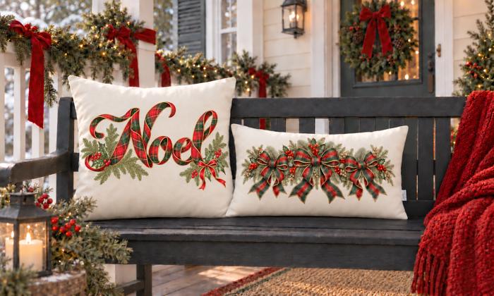 Noel Tartan Ribbon Two-Piece Pillow Cover Set