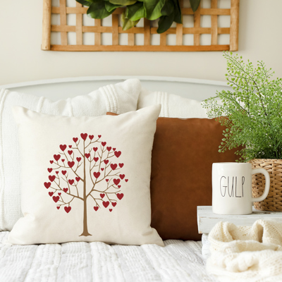 Tree with Hearts Pillow Cover 18x18