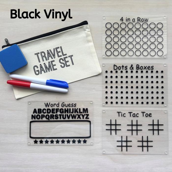 Reusable Travel Game Set for Kids | 4 Game Boards with Dry Erase Markers