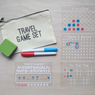 Reusable Travel Game Set for Kids | 4 Game Boards with Dry Erase Markers