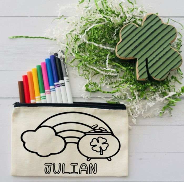 St. Patrick's Day Gift for Kids | Personalized Color Your Own Bag Activity Kit with Markers
