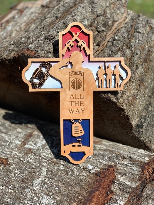 Wooden 82nd Airborne Cross | Laser Cut Hand Painted Wall Decor | Paratrooper and Army Veteran Gift | Faith Keepsake