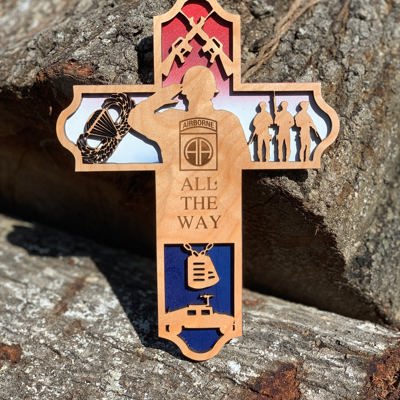 Wooden 82nd Airborne Cross | Laser Cut Hand Painted Wall Decor | Paratrooper and Army Veteran Gift | Faith Keepsake